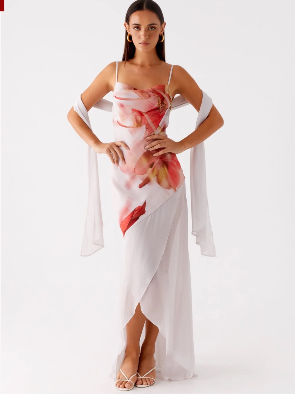 Le Temps Des Cerises Pink Peach Floral Draped Maxi Dress